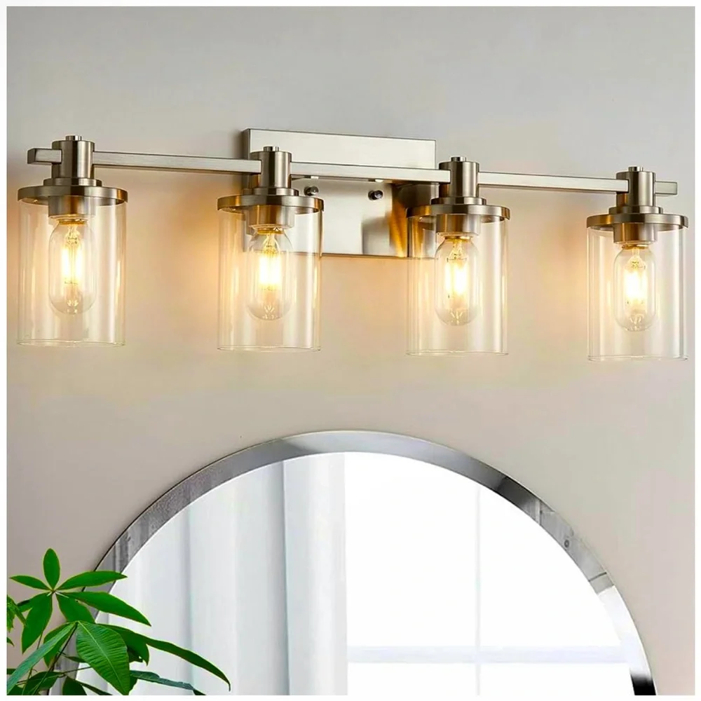 STAMBORD Bathroom Brushed Nickel Vanity 4-Light Fixture with Clear Glass Shades